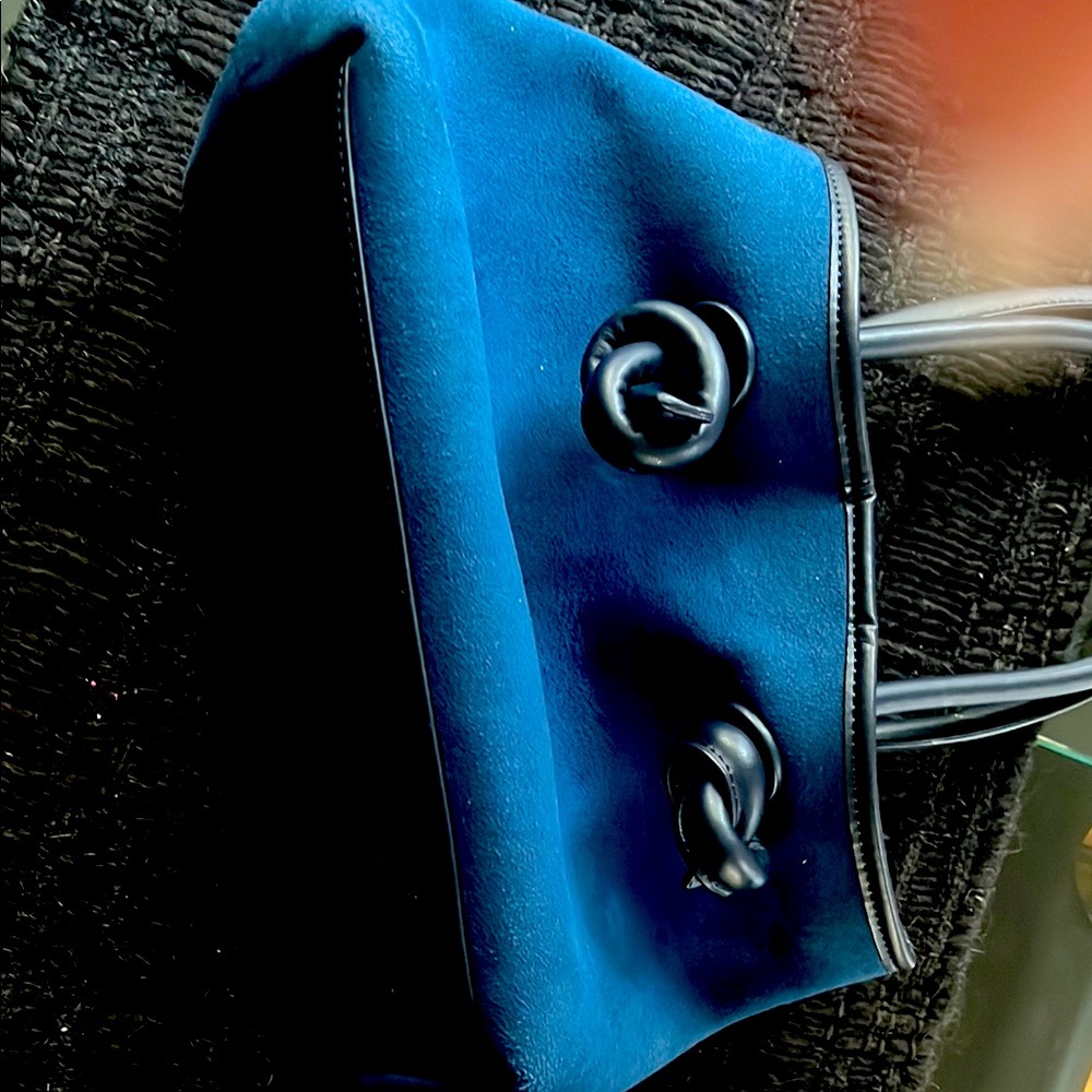 Blue Suede  Bag with Black Handles